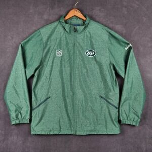 New York Jets Reebok NFL On-Field Windbreaker Jacket Mens Large Green Full Zip